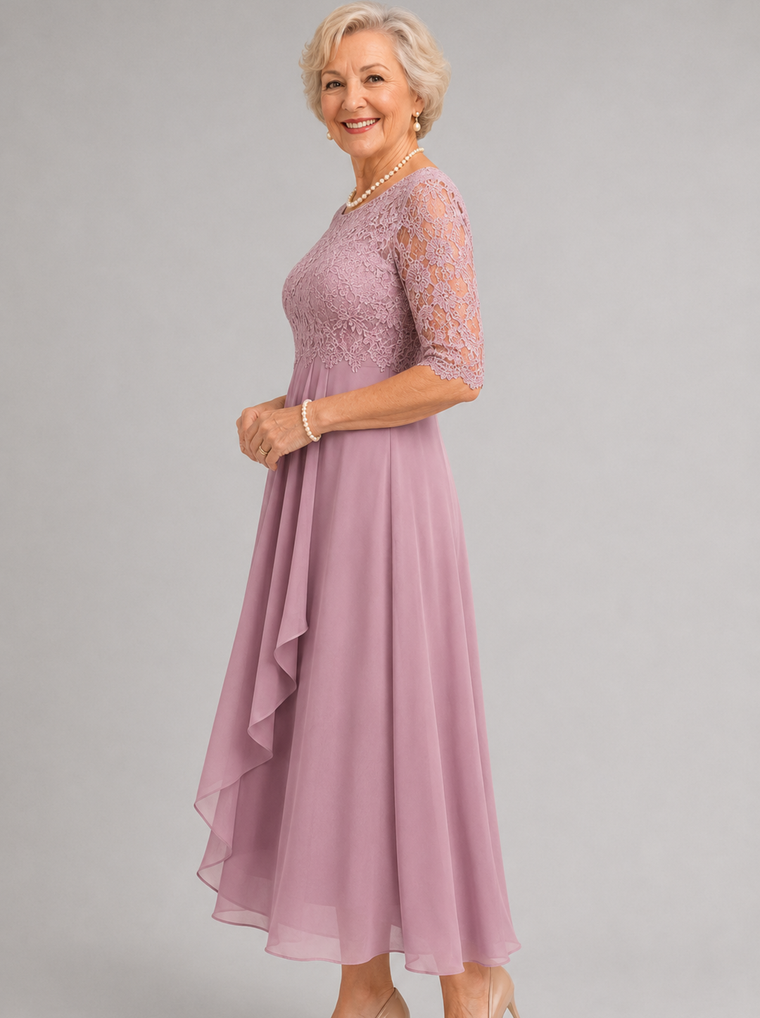 Zaria Pink – The Flattering Lace Midi Dress
