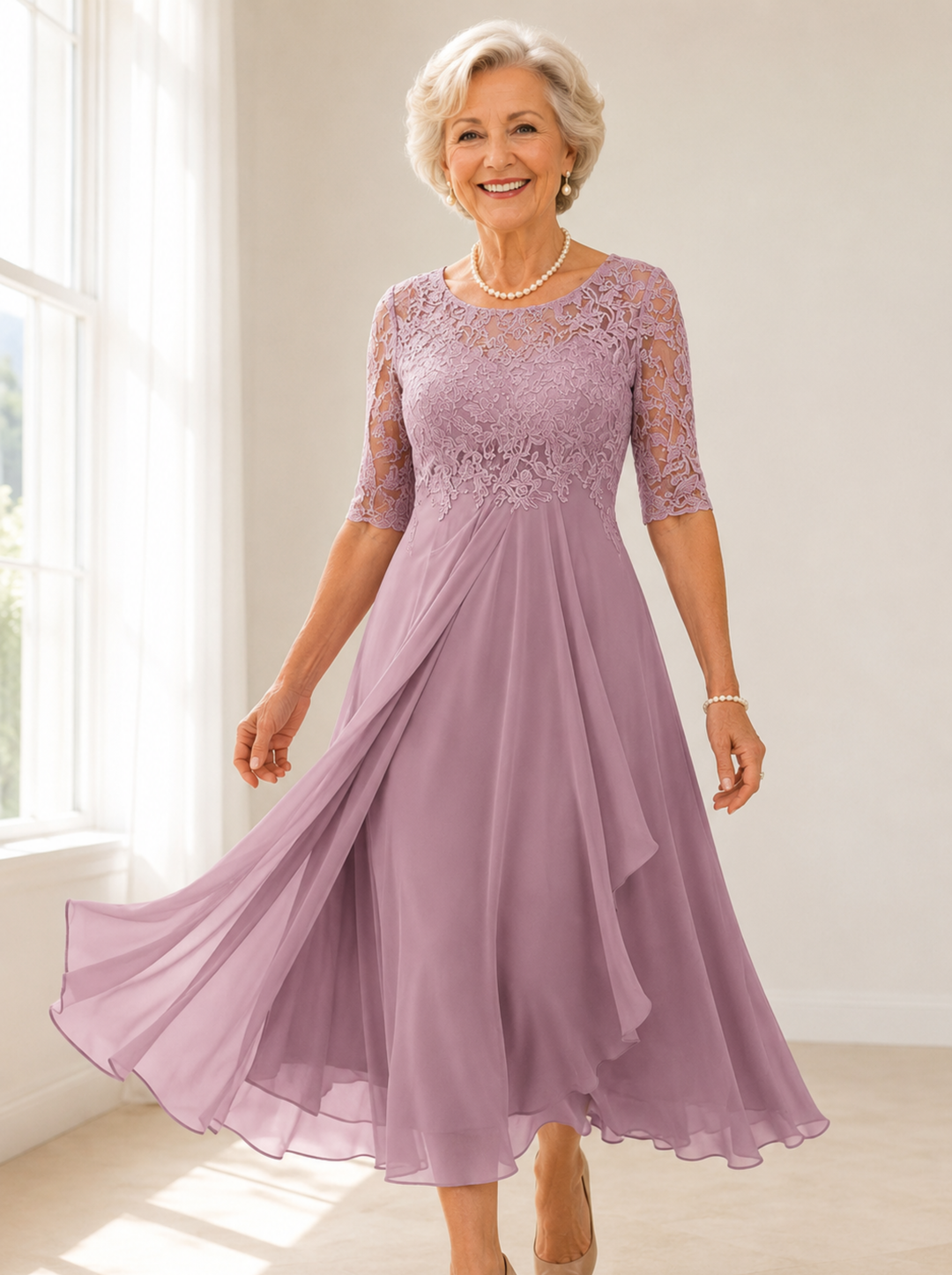 Zaria Pink – The Flattering Lace Midi Dress