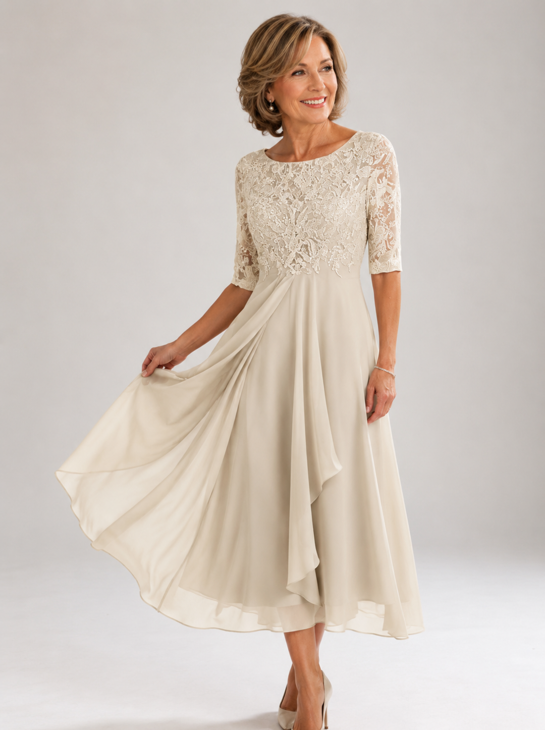 Zaria White – The Flattering Lace Midi Dress