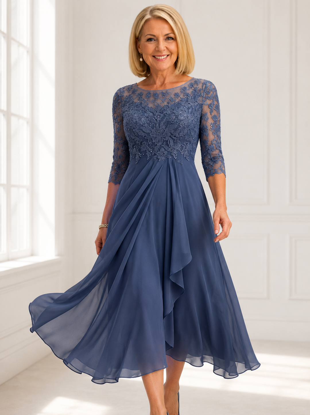 Zaria Blue – The Flattering Lace Midi Dress