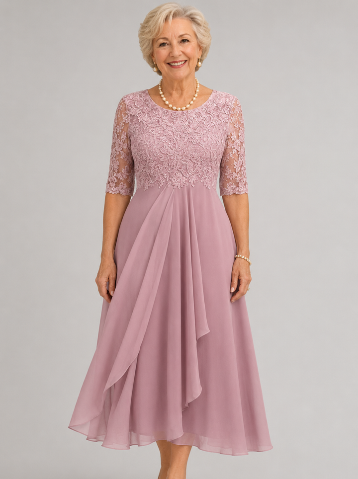 Zaria Pink – The Flattering Lace Midi Dress