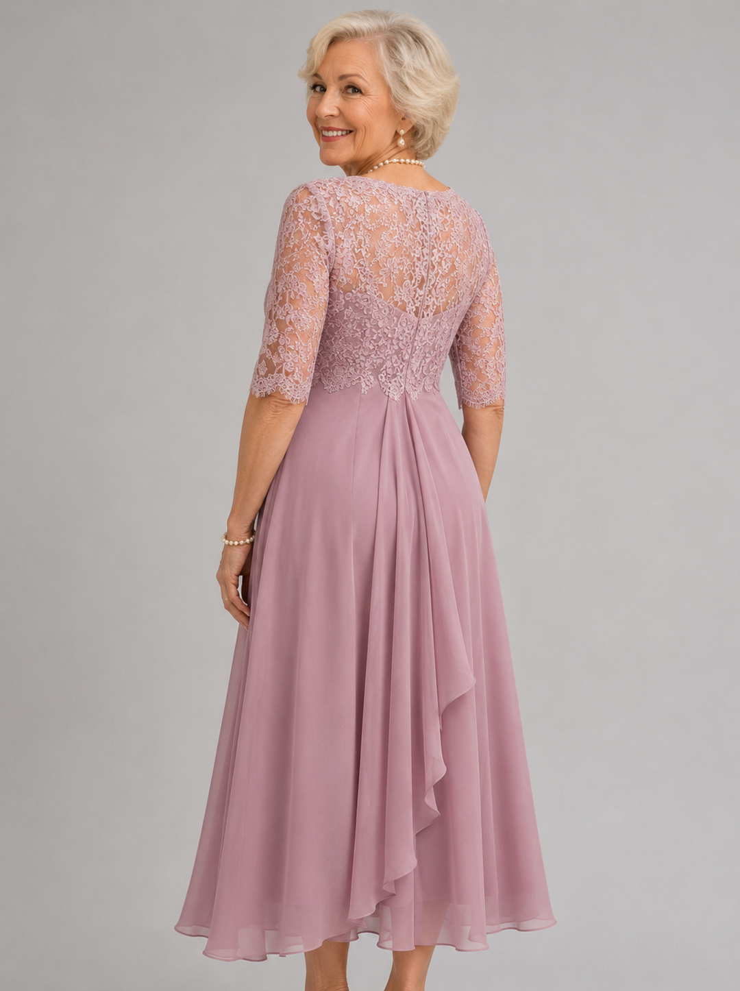 Zaria Pink – The Flattering Lace Midi Dress