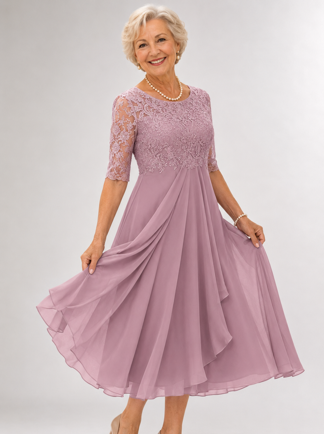 Zaria Pink – The Flattering Lace Midi Dress