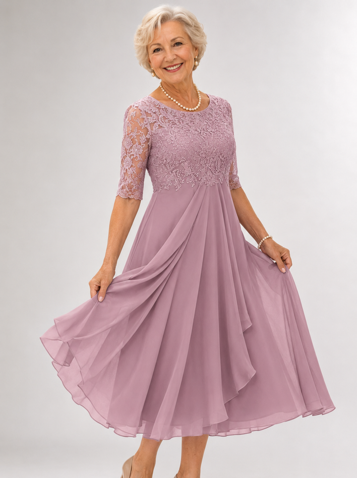 Zaria Pink – The Flattering Lace Midi Dress