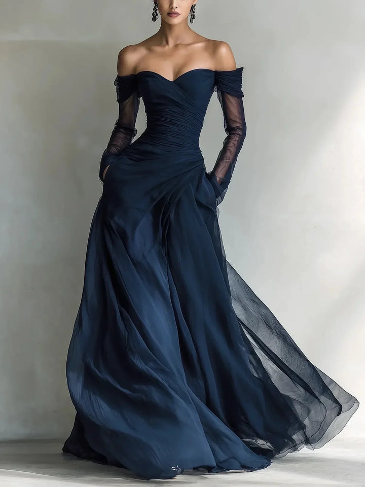 Matilda • Long dress with off-the-shoulder design and mesh inserts