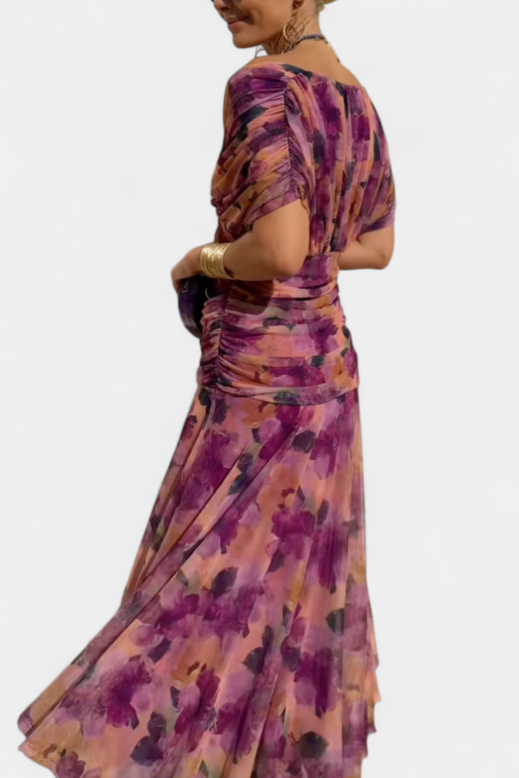 Long Floral V Neck Dress