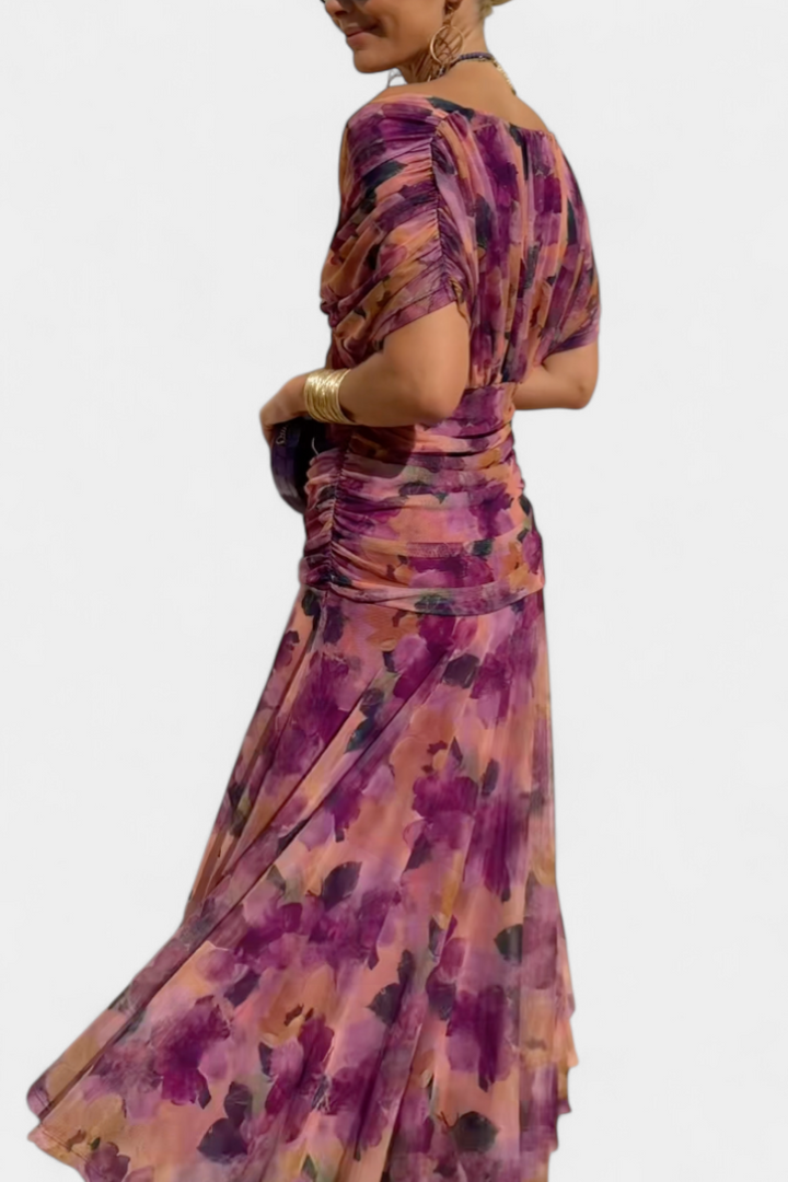 Long Floral V Neck Dress