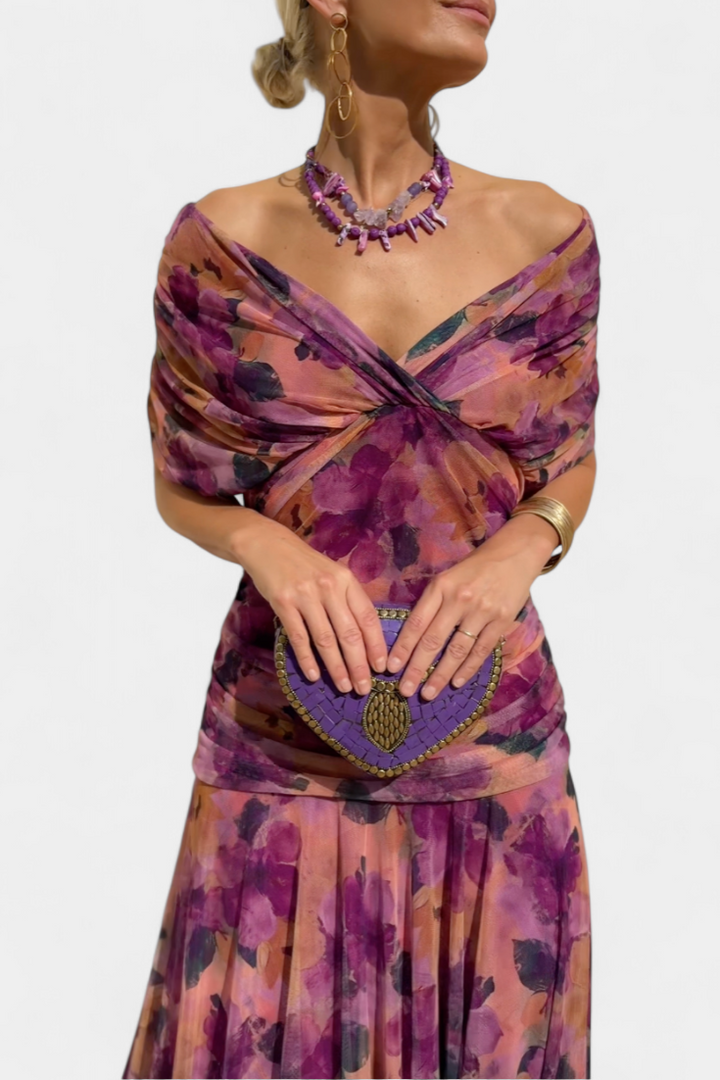 Long Floral V Neck Dress